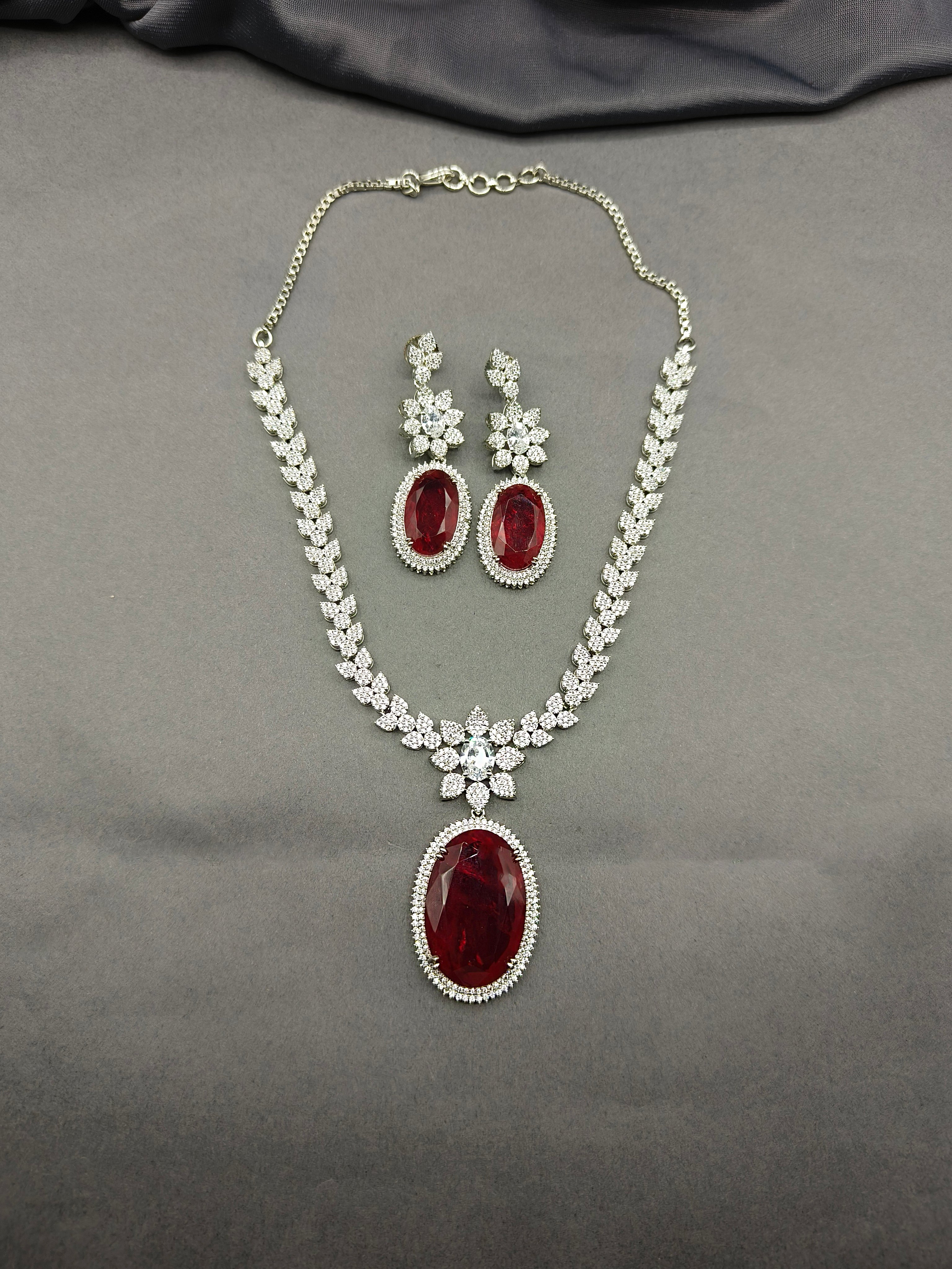 Floral Designer Big Stone Women's Necklace Set
