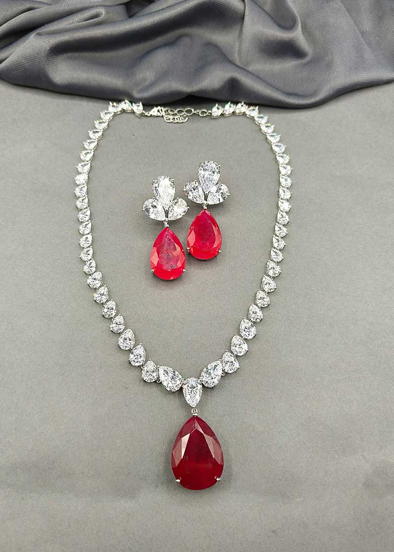 Cubic Zircon Tear Drop Designer Women's Necklace Set
