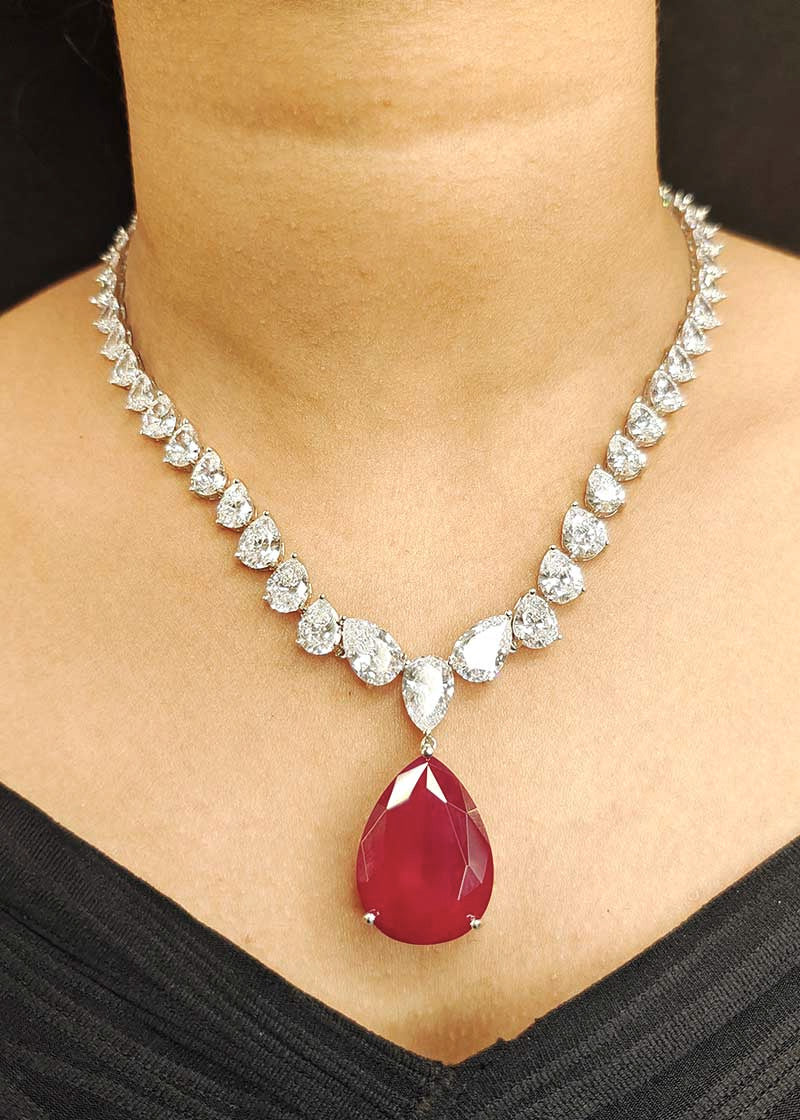 Cubic Zircon Tear Drop Designer Women's Necklace Set