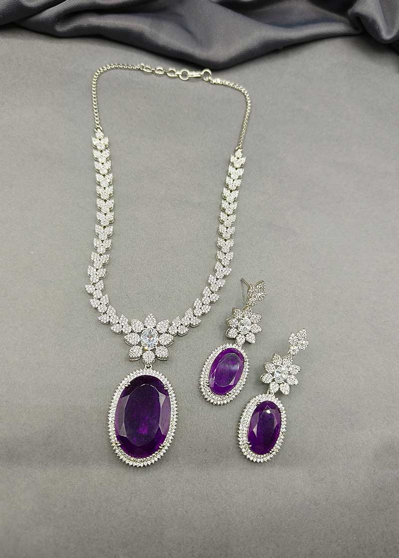 Floral Designer Big Stone Women's Necklace Set