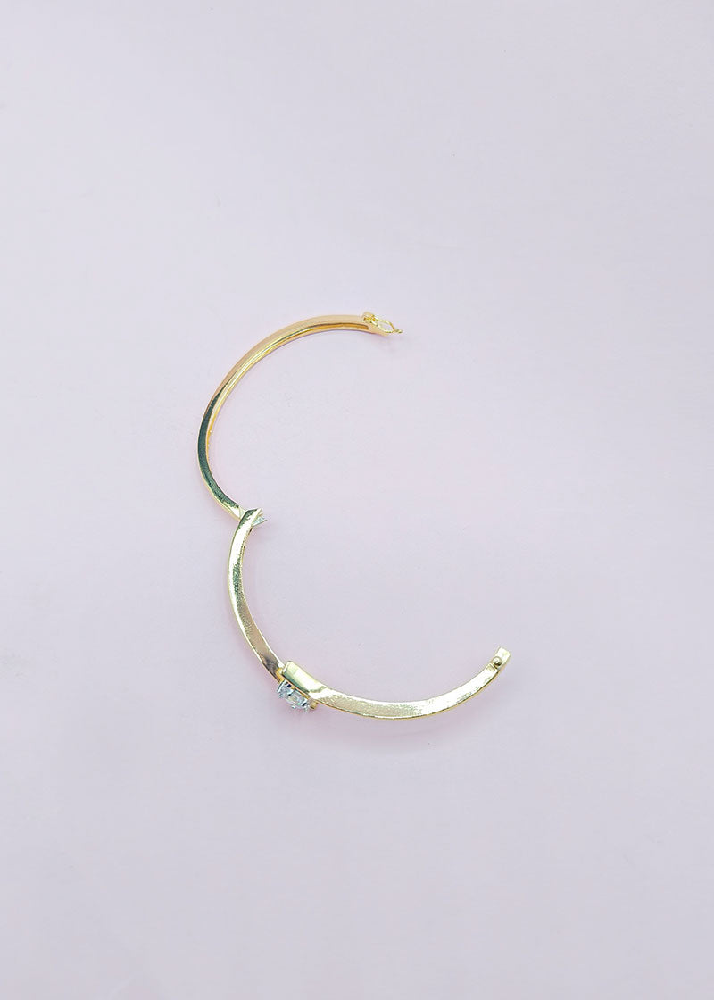 Solitaire Twist Style Gold And Silver Plated Cubic Zircon Openable Kada Bracelet For Women