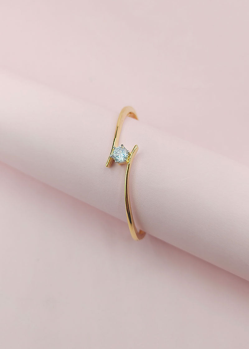 Solitaire Twist Style Gold And Silver Plated Cubic Zircon Openable Kada Bracelet For Women