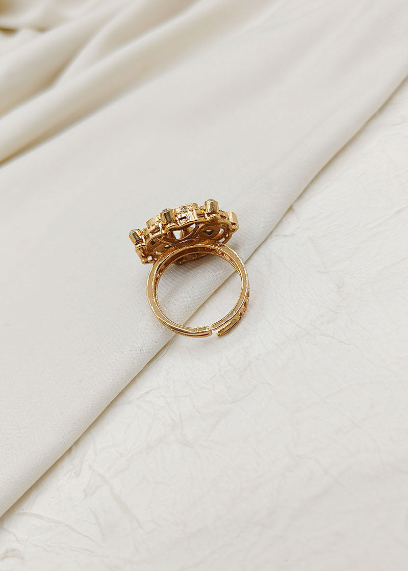 Kundan & Diamond Gold Plated Adjustable Big Finger Ring For Women