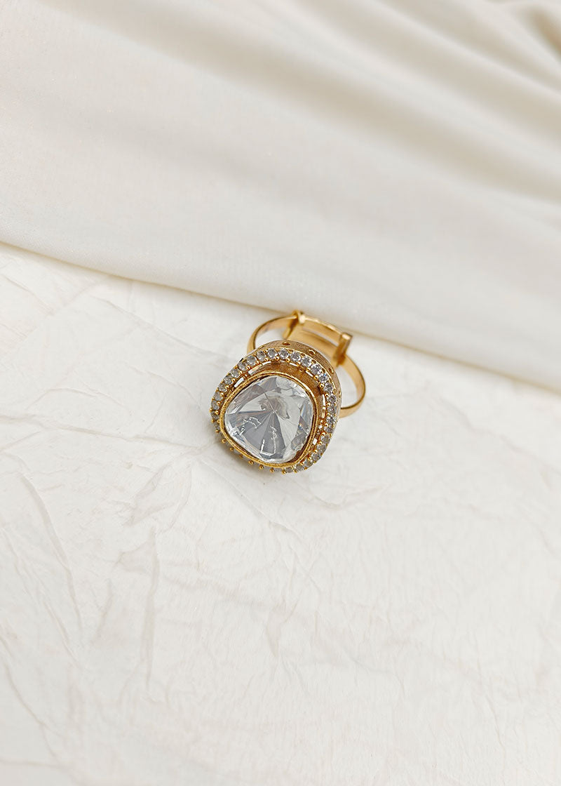 Uncut Single Kundan Cubic Zircon Adjustable Finger Ring For Women