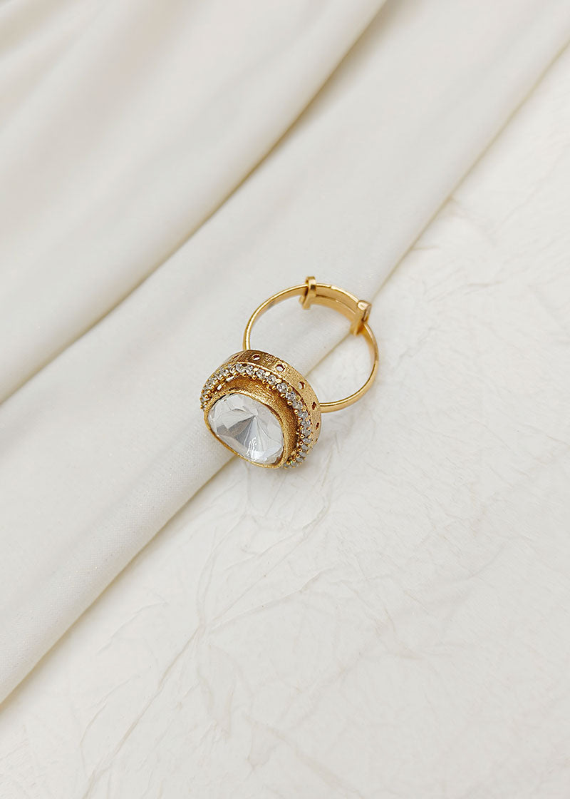 Uncut Single Kundan Cubic Zircon Adjustable Finger Ring For Women