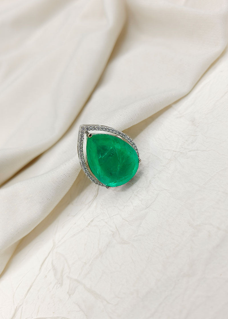 Big Drop Shaped Emerald Adjustable Women Ring