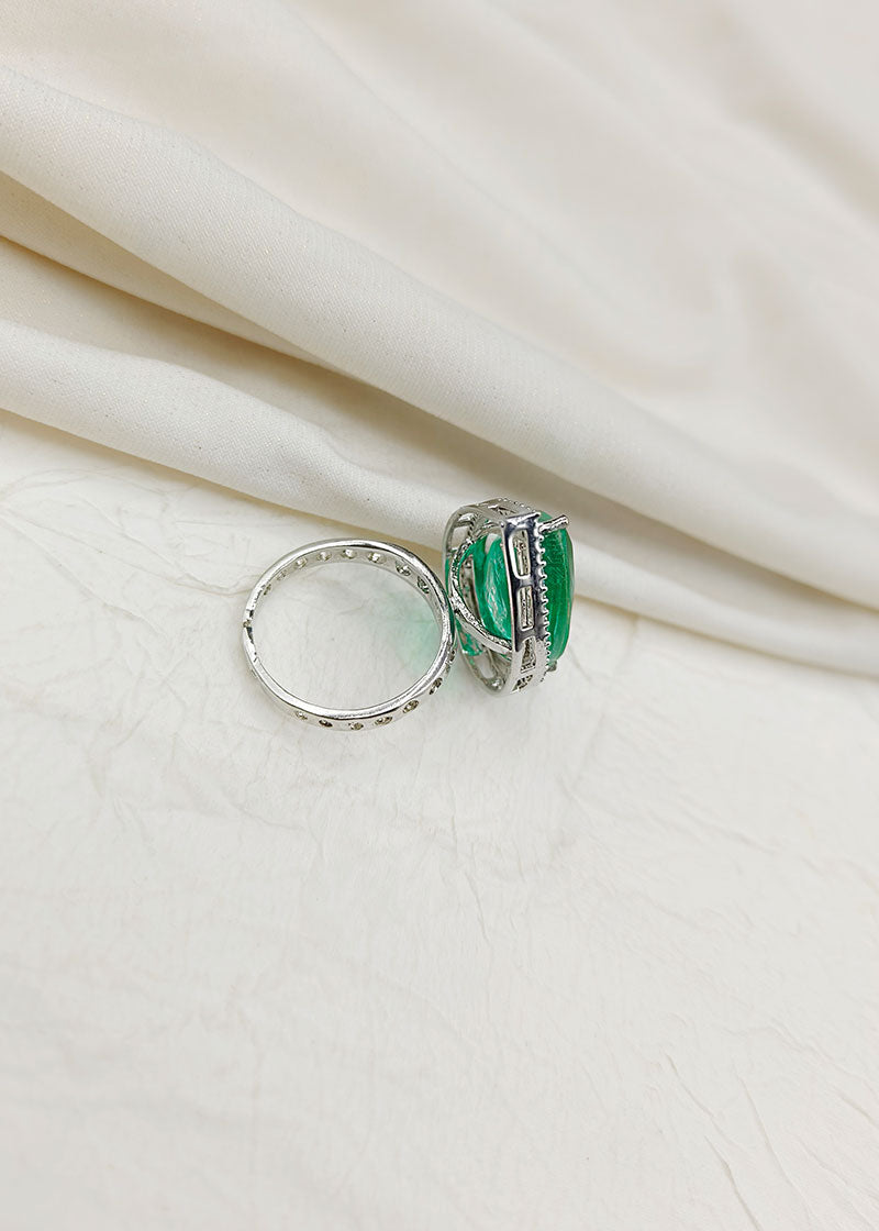 Big Drop Shaped Emerald Adjustable Women Ring