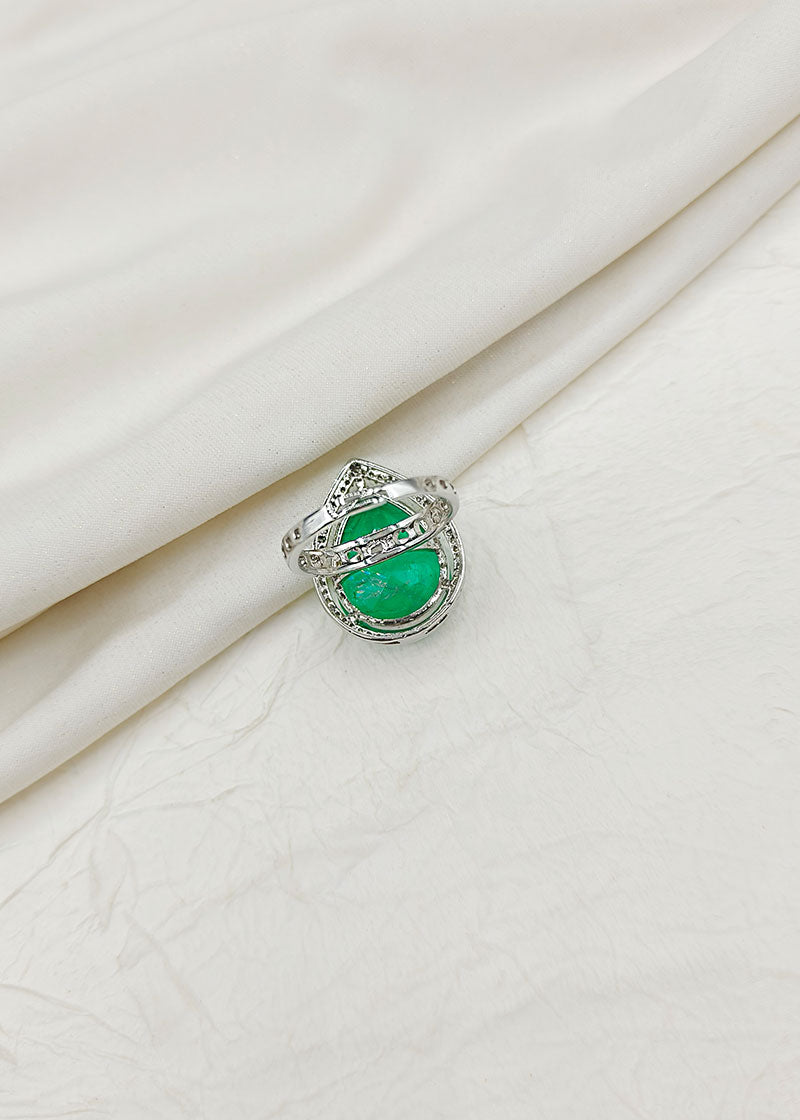 Big Drop Shaped Emerald Adjustable Women Ring