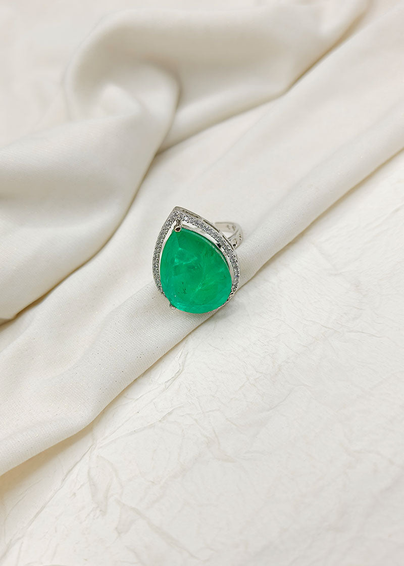 Big Drop Shaped Emerald Adjustable Women Ring