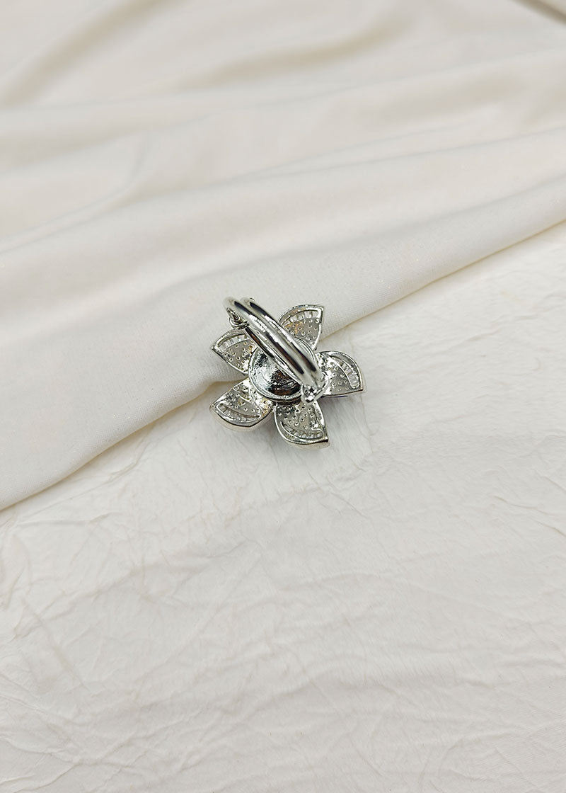 Cubic Zircon Purple Flower Shape Adjustable Silver Plated Big Finger Ring