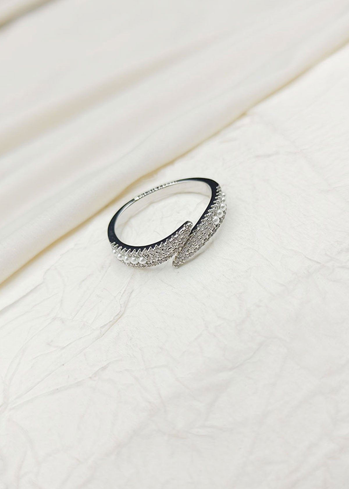 Delicate Pearl and Cubic Zircon Women Adjustable Finger Ring
