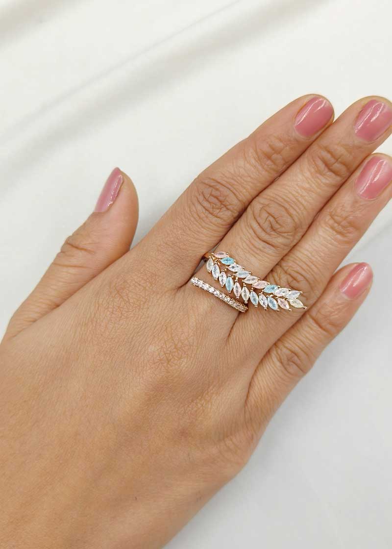Delicate Rose Gold-Plated Leaf Design Women Adjustable Finger Ring
