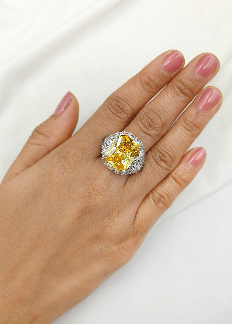 Big Square Shape Silver Plated Women's Adjustable Finger Ring