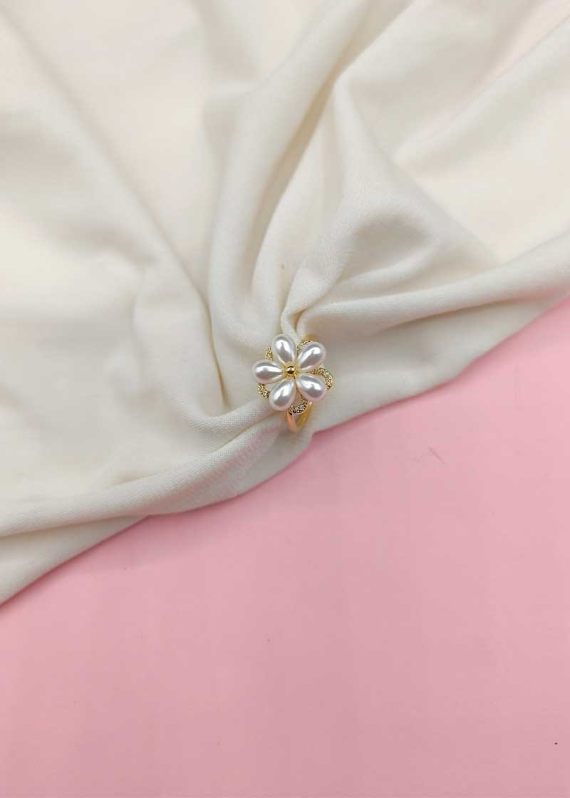 Delicate Rotating Pearl Flower Gold-Plated Women Adjustable Finger Ring