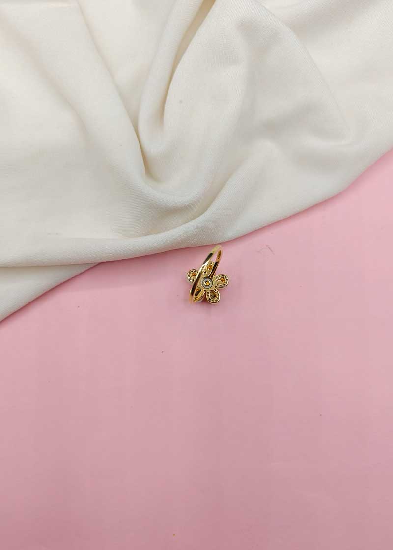 Delicate Rotating Pearl Flower Gold-Plated Women Adjustable Finger Ring