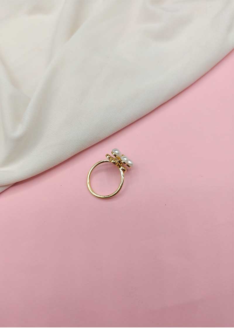 Delicate Rotating Pearl Flower Gold-Plated Women Adjustable Finger Ring