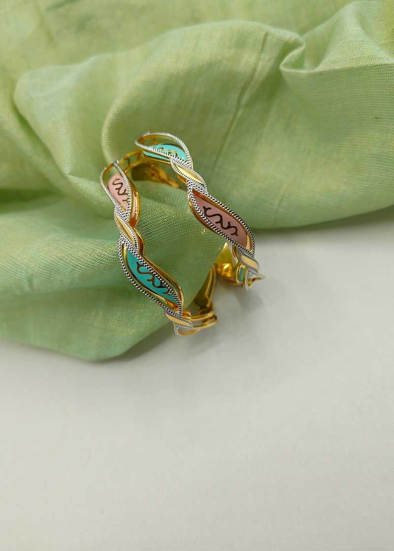 1 Gram Gold Meenakari Unique Wave Design Gold-Plated Bangles (Pair)