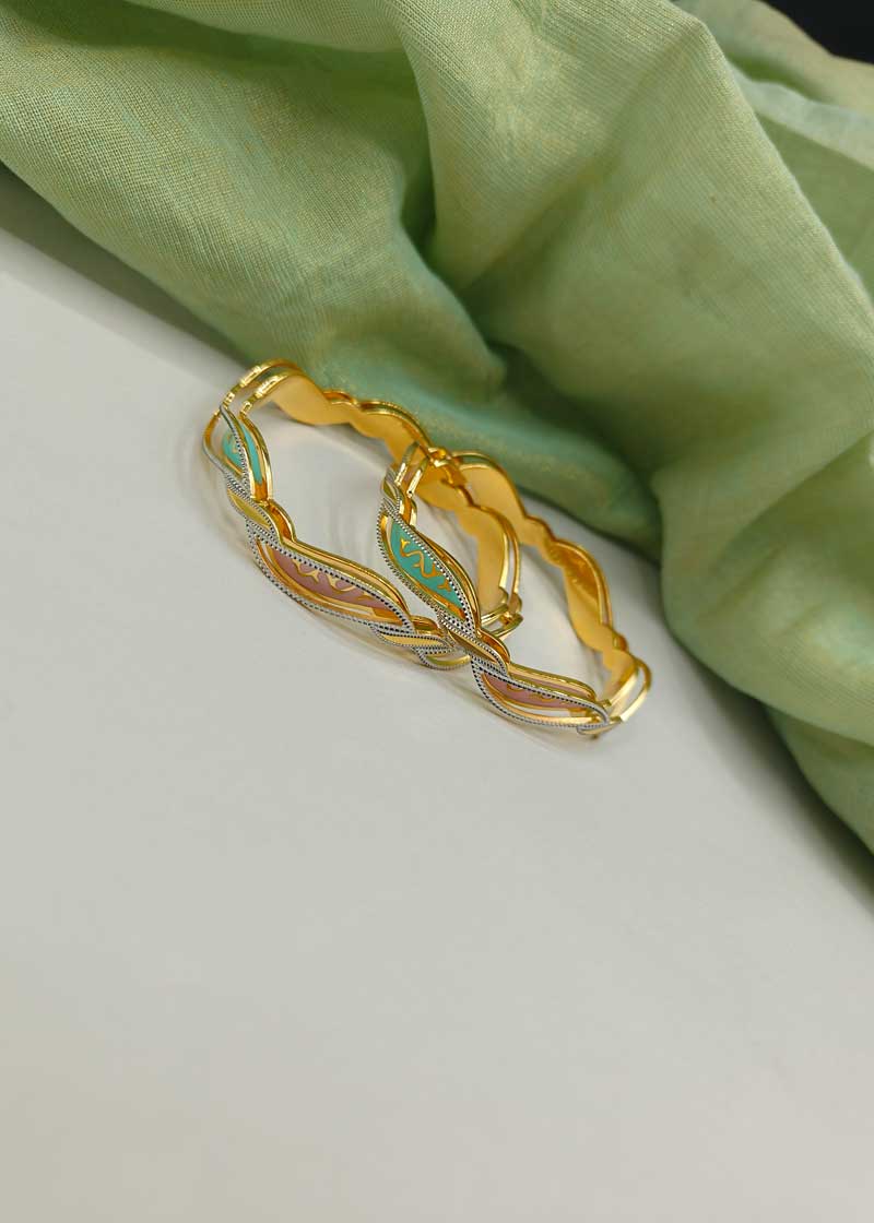 1 Gram Gold Meenakari Unique Wave Design Gold-Plated Bangles (Pair)