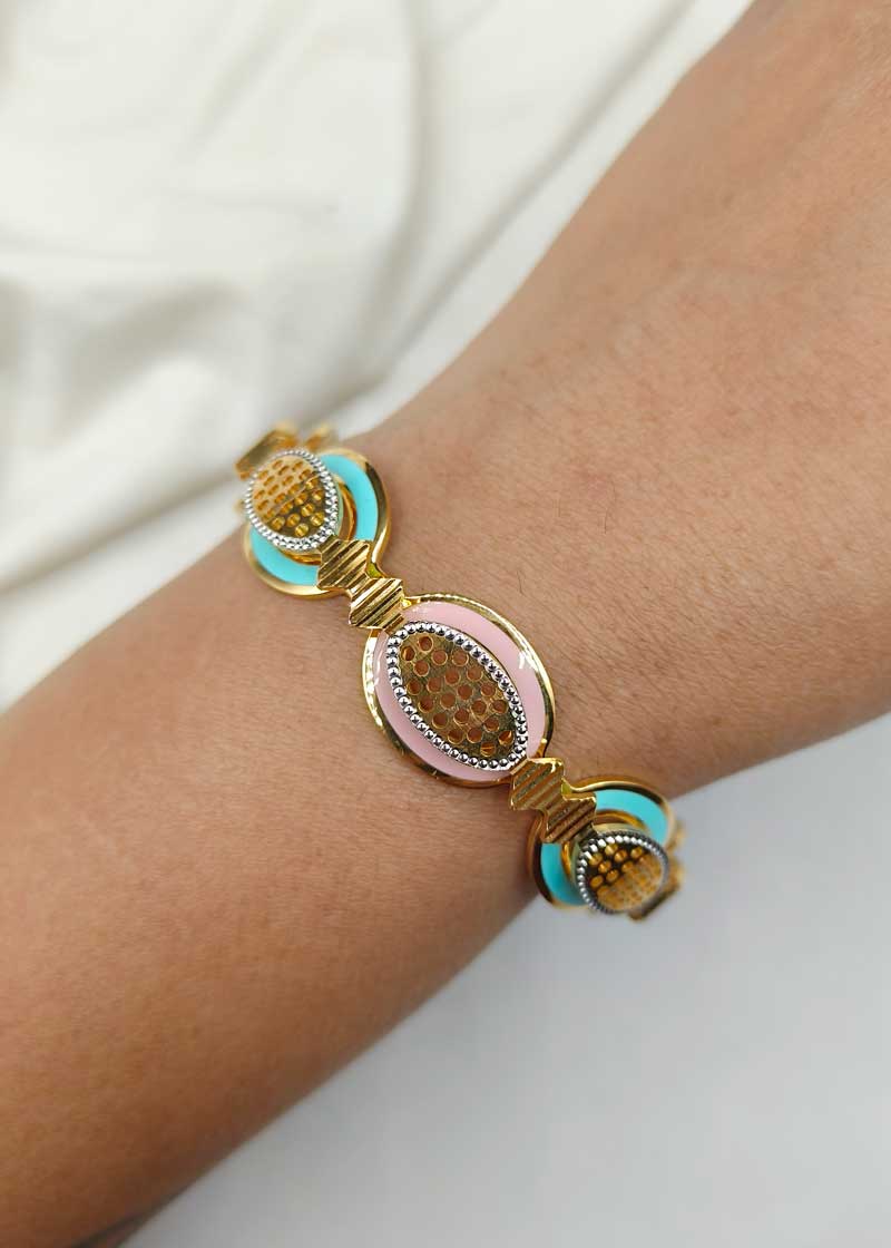 1 Gram Gold Meenakari Oval Shaped Gold-Plated Bangles (Pair)