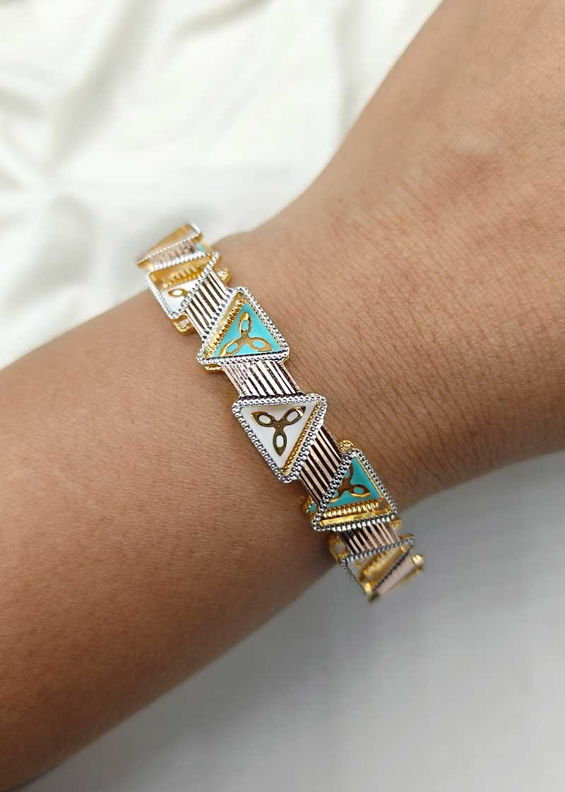 1 Gram Gold Meenakari Triangle Shaped Turquoise Gold Plated Bangles (Pair)