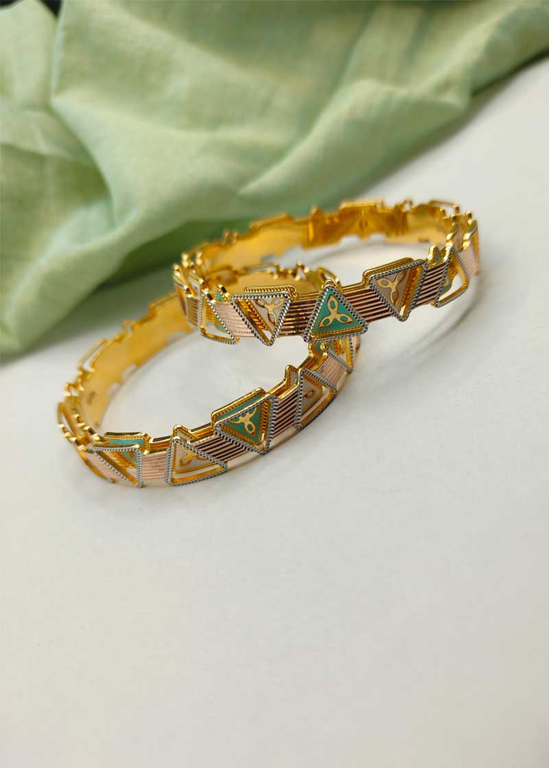1 Gram Gold Meenakari Triangle Shaped Turquoise Gold Plated Bangles (Pair)