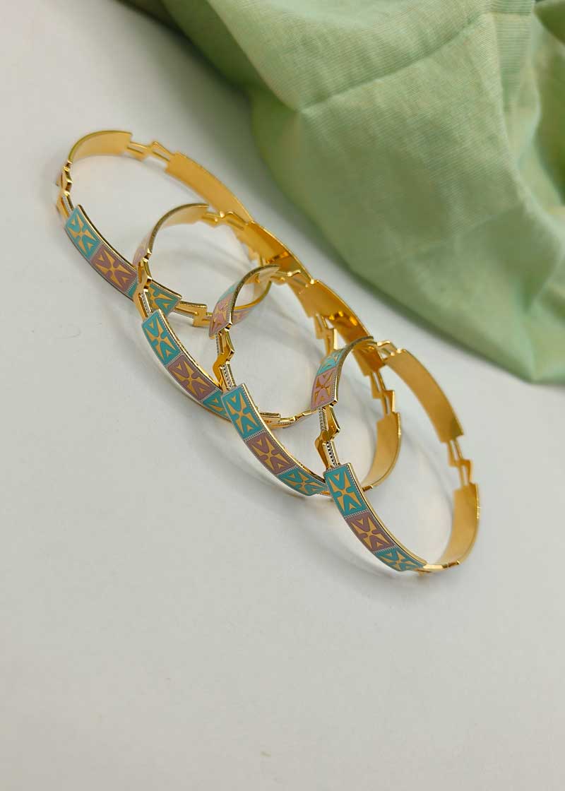 1 Gram Gold Meenakari Delicate Unique Cross Design Gold-Plated Bangles (4pcs)
