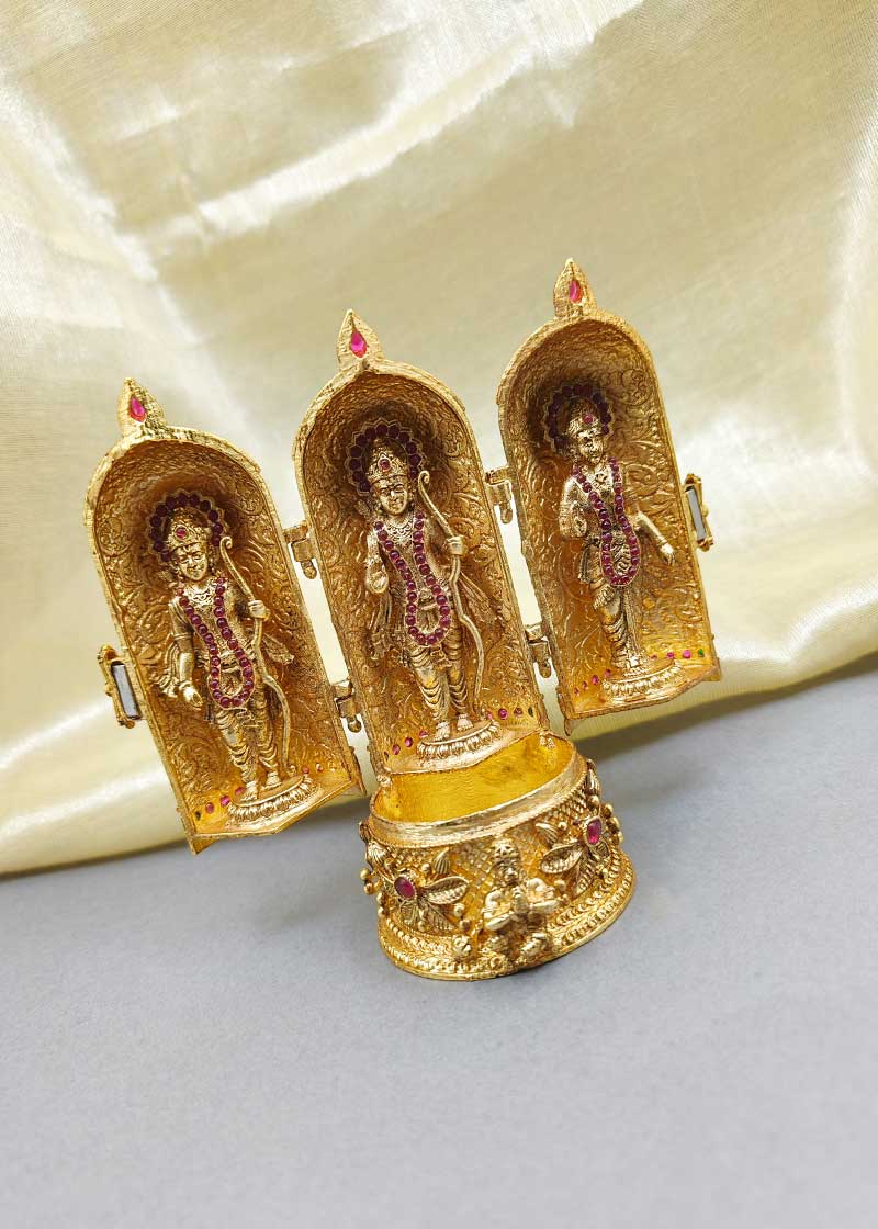 Antique Gold-Plated Ram Darbar Sindoor Box / Kumkum Box