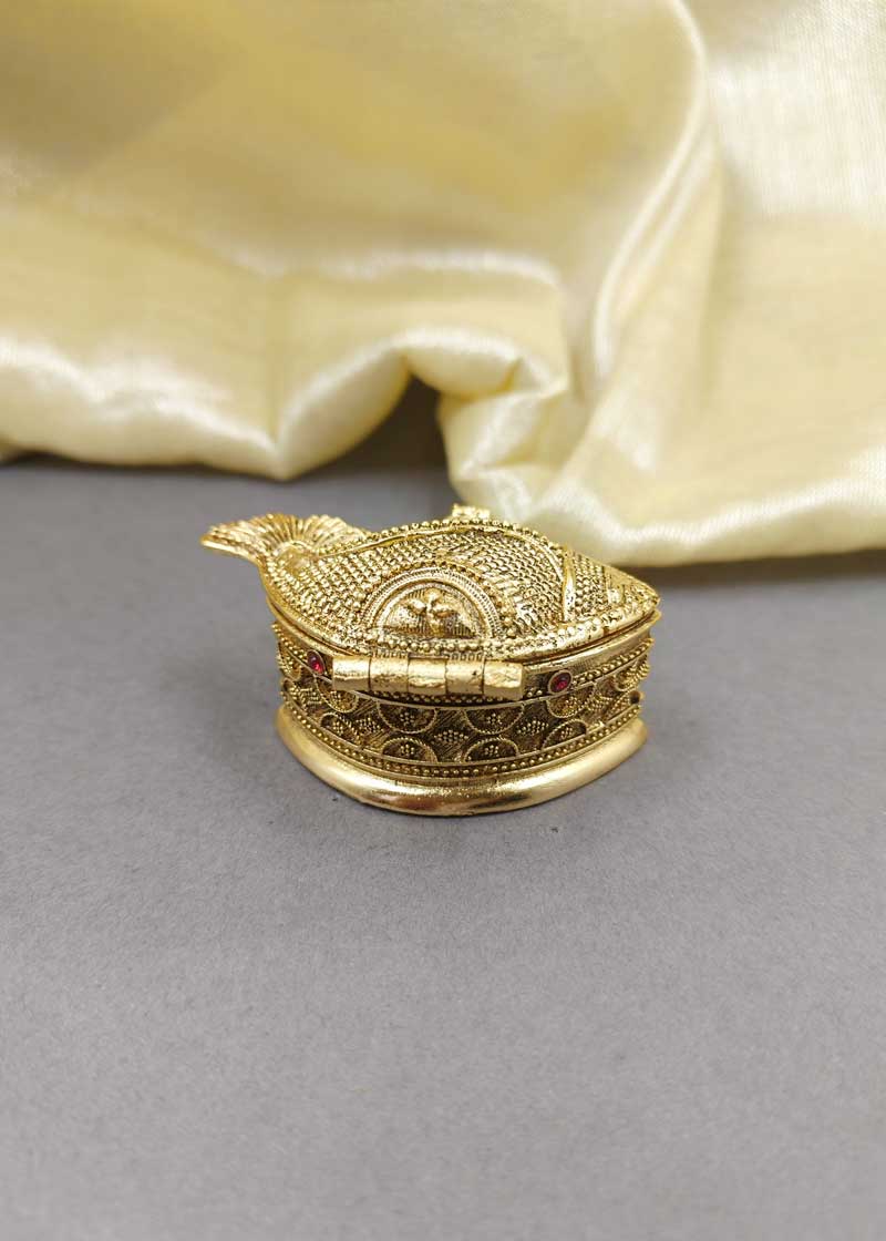 Fish Design Gold Plated Kumkum Box / Sindoor Box