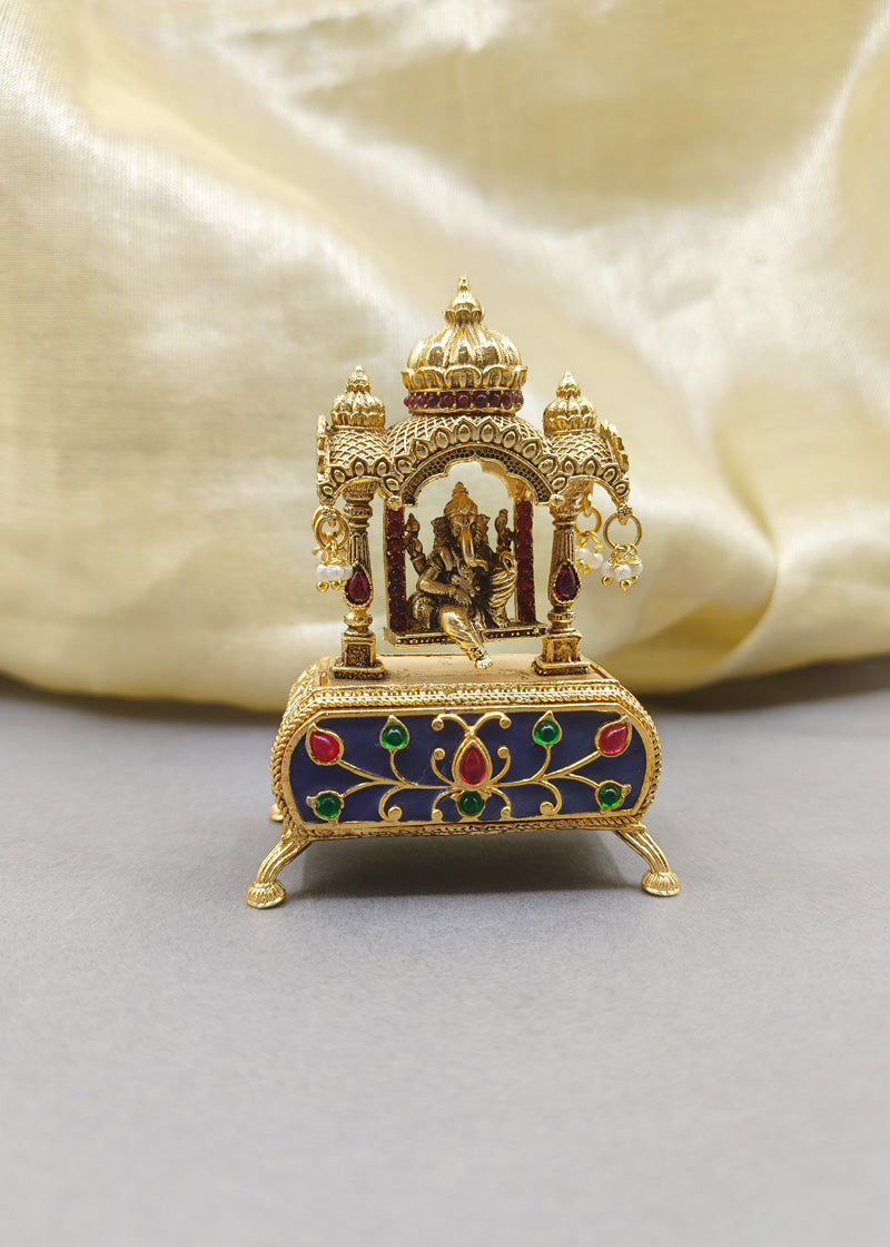 Ganesh Temple Design Gold Plated Meenakari Sindoor Box / Kumkum Box