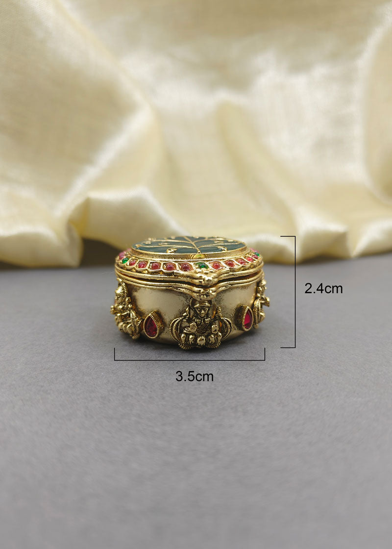 Round Kundan Leaf Design Meenakari Kumkum Box / Sindoor Box