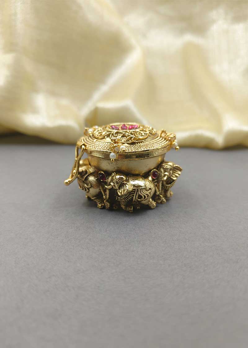 Floral Elephant Gold Plated Kumkum Box/ Sindoor Box