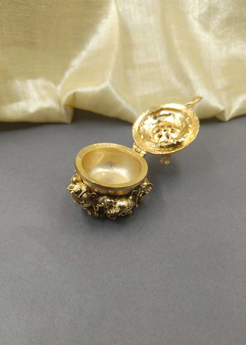Floral Elephant Gold Plated Kumkum Box/ Sindoor Box