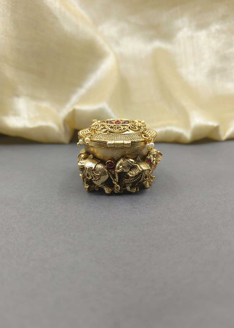Floral Elephant Gold Plated Kumkum Box/ Sindoor Box