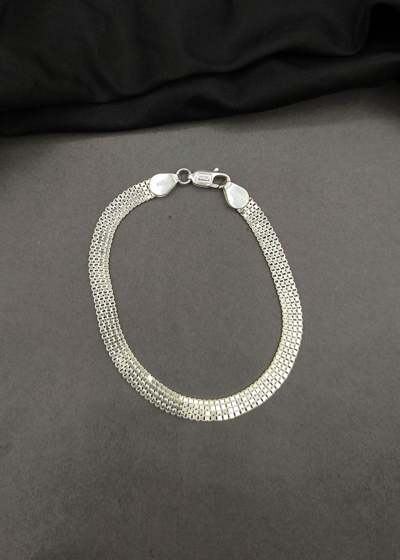 92.5 Sterling Silver Stylish Men Flat Loose Bracelet