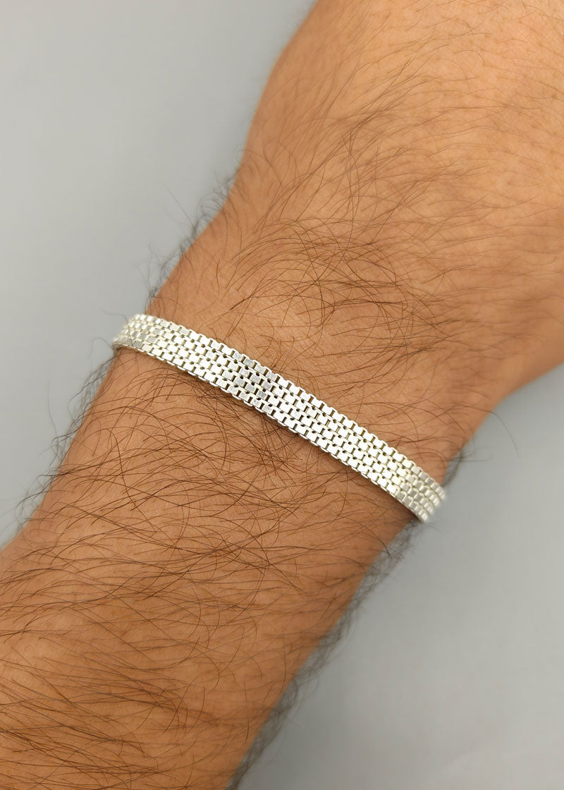 92.5 Sterling Silver Stylish Men Flat Loose Bracelet