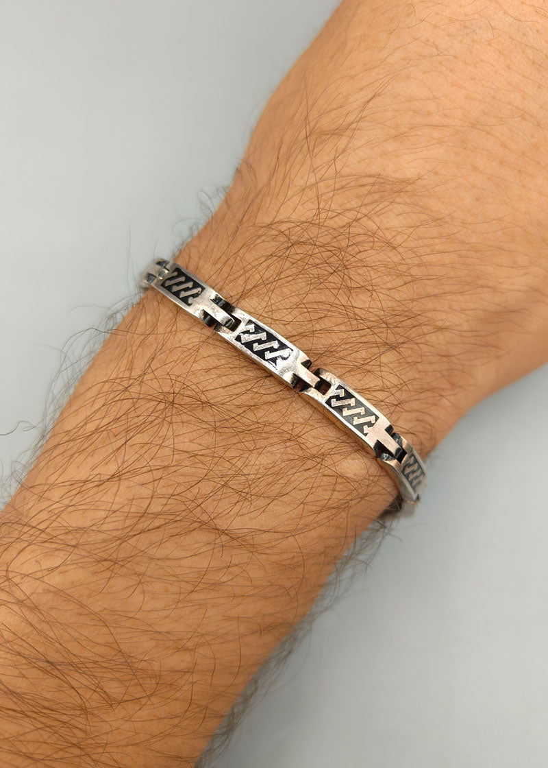 92.5 Sterling Silver Designer Black Loose Bracelet For Men