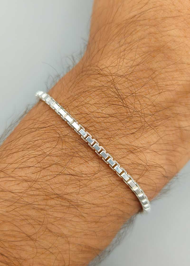 92.5 Sterling Silver Box Chain Style Men Loose Bracelet