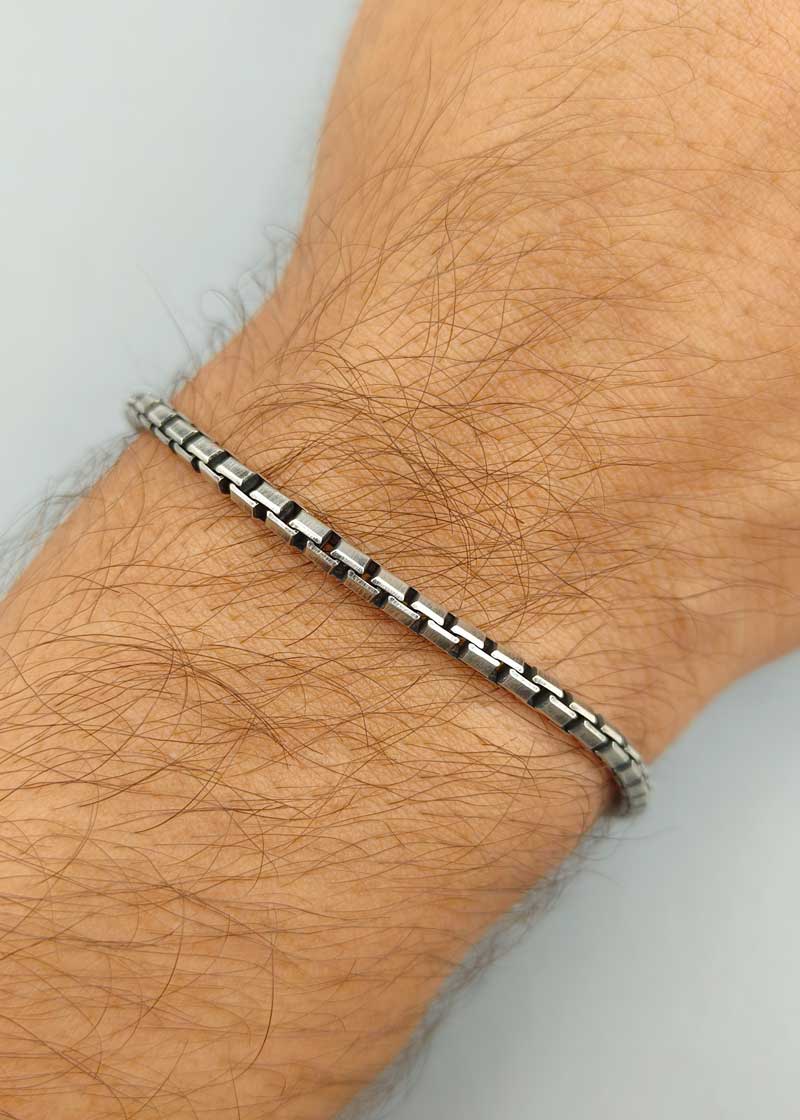 92.5 Sterling Silver Oxidized Men / Boys Flat Loose Bracelet