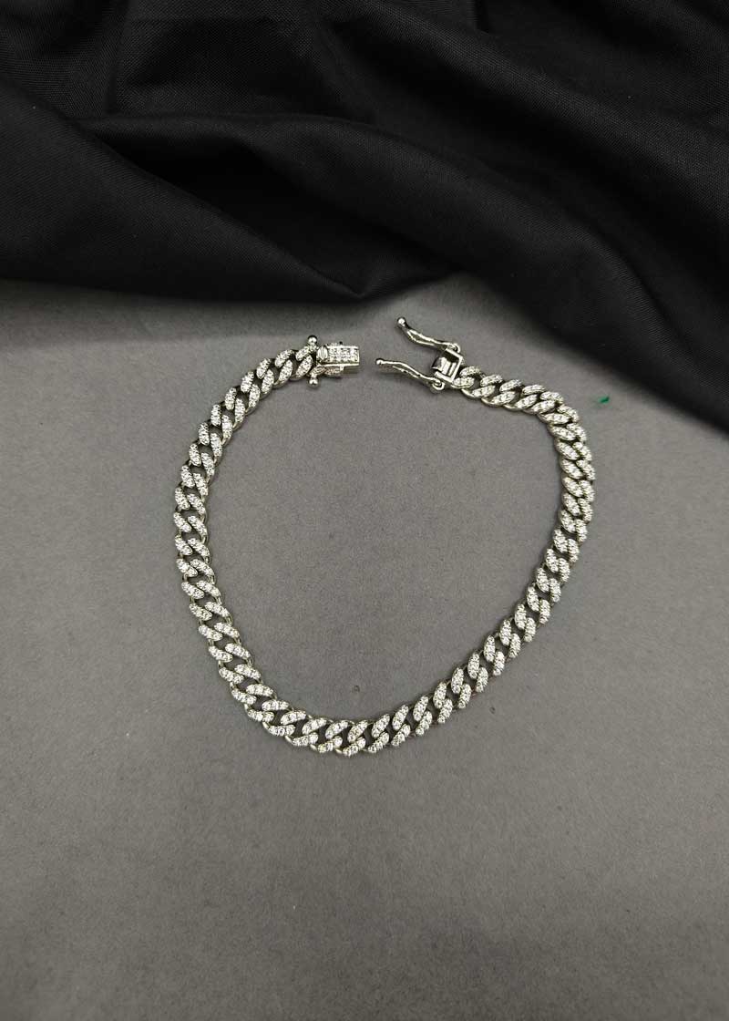 92.5 Sterling Silver Diamond Cuban Link Heavy Weight Men Loose Bracelet