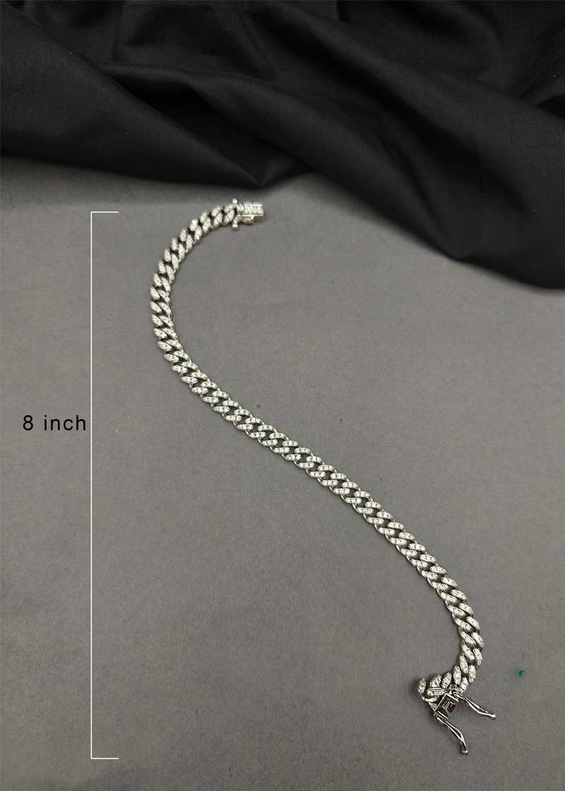 92.5 Sterling Silver Diamond Cuban Link Heavy Weight Men Loose Bracelet