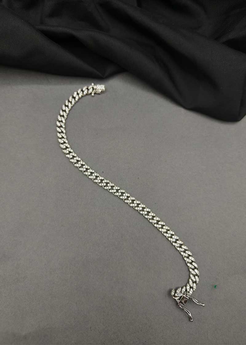 92.5 Sterling Silver Diamond Cuban Link Heavy Weight Men Loose Bracelet