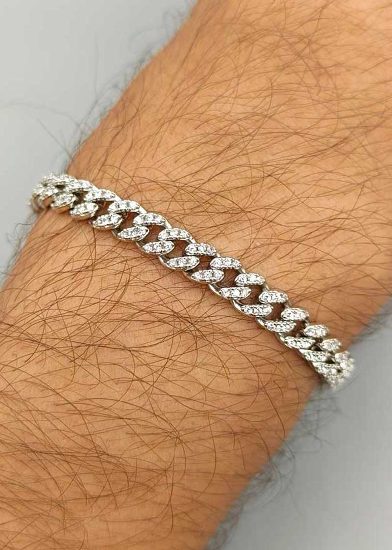 92.5 Sterling Silver Diamond Cuban Link Heavy Weight Men Loose Bracelet