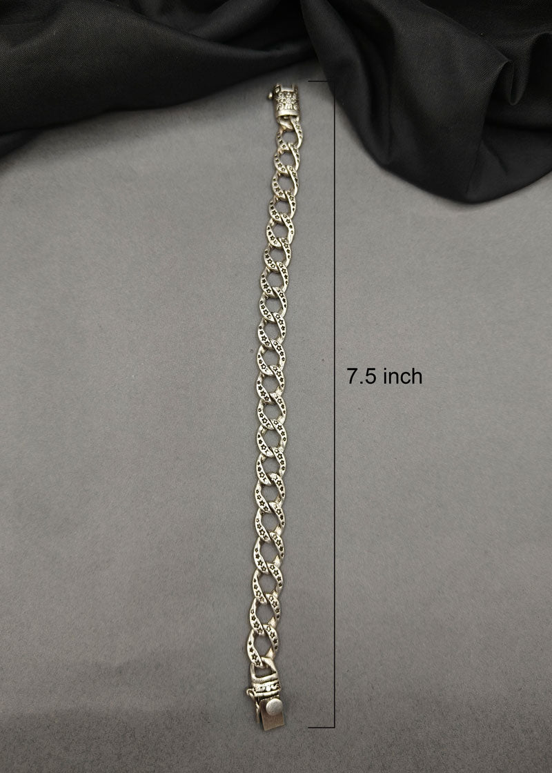 92.5 Sterling Silver Cuban Star Design Oxidized Men Loose Bracelet