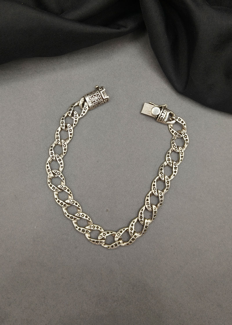 92.5 Sterling Silver Cuban Star Design Oxidized Men Loose Bracelet