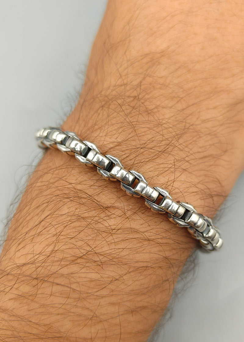 92.5 Sterling Silver Box Style Loose Men / Boys Bracelet