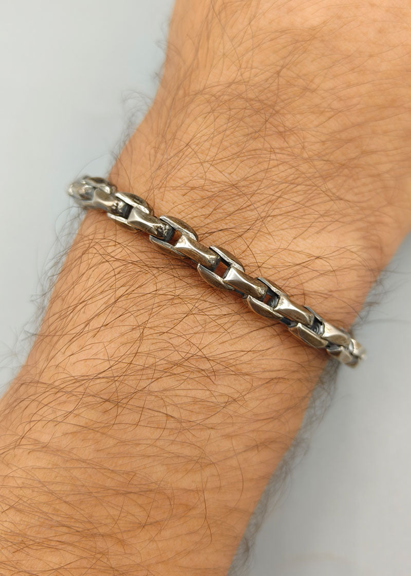 92.5 Sterling Silver Link Chain Oxidized Loose Bracelet For Men