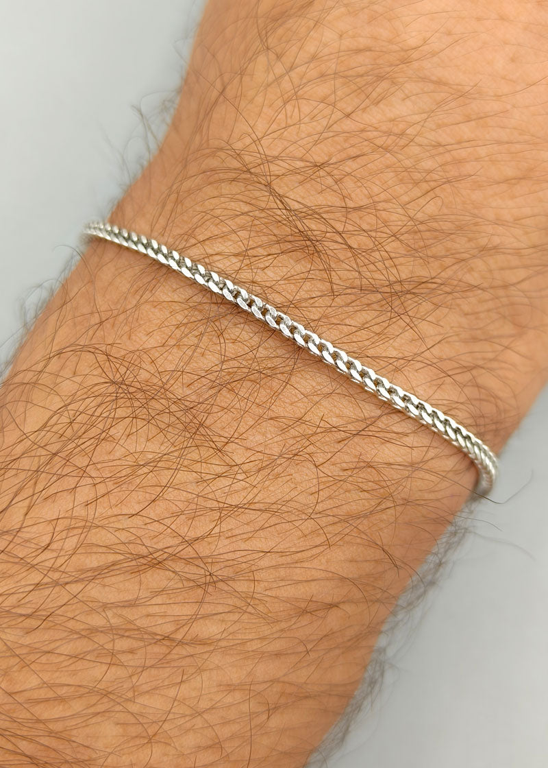 92.5 Sterling Silver Thin Cuban Men / Boys Loose Bracelet