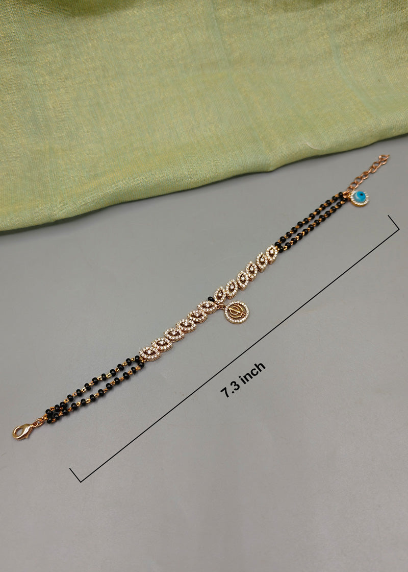 Divine Khanda & Evil Eye Rose Gold Mangalsutra Bracelet (Sikh Symbol)