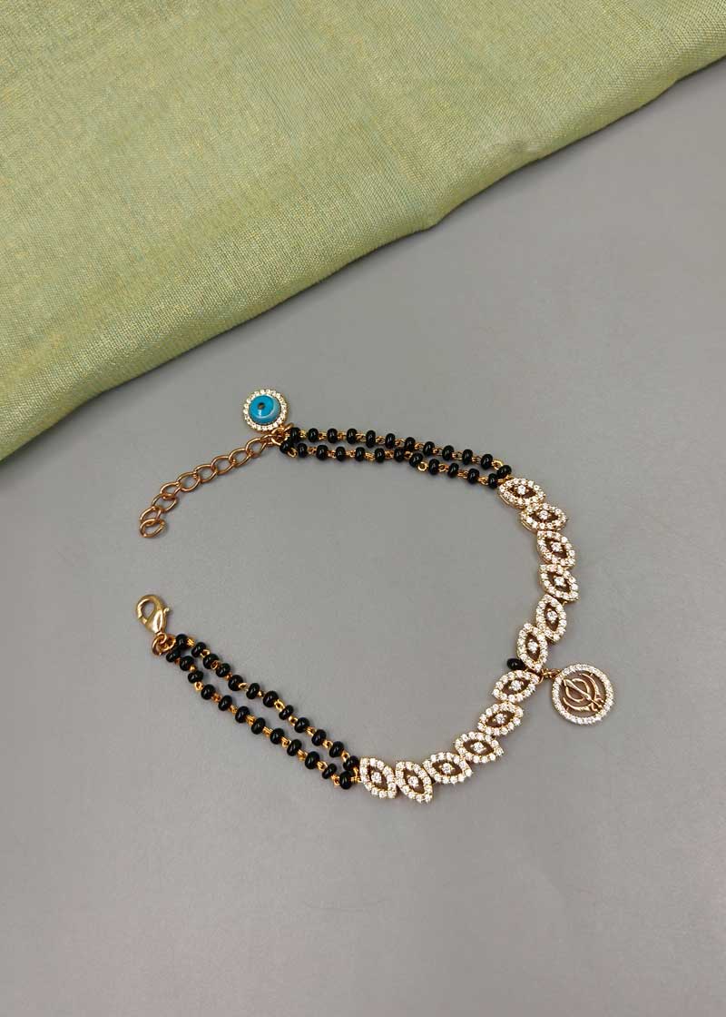 Divine Khanda & Evil Eye Rose Gold Mangalsutra Bracelet (Sikh Symbol)