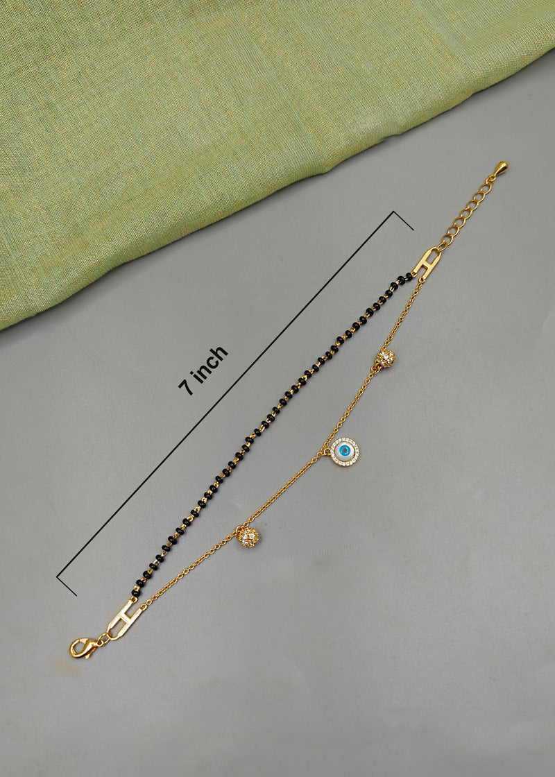 Double Layer Evil Eye & Cubic Zircon Gold Plated Mangalsutra Bracelet